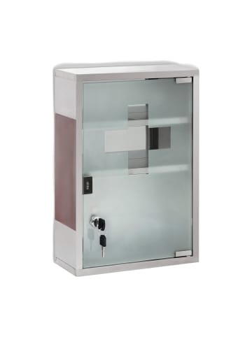 relaxdays Medizinschrank in Silber/Braun - (B)30 x (H)45 x (T)12 cm