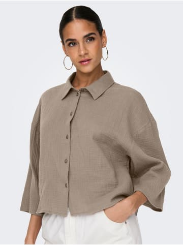 JACQUELINE de YONG Legere Crepe Bluse Weite Ärmel 3/4 Hemdkragen in Braun