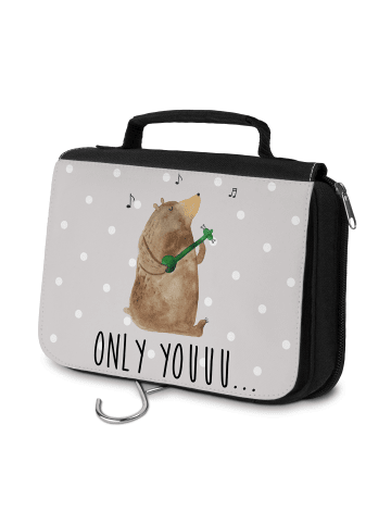 Mr. & Mrs. Panda Kosmetiktasche Bär Gitarre mit Spruch in Grau Pastell