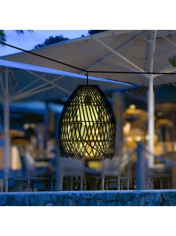 MARELIDA LED Solar Hängelampe Boho Lampenschirm in Korboptik H: 36cm in schwarz