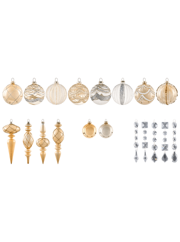 Beliani 35er-Set Weihnachtsbaumkugeln BLING in Gold/Silber/Transparent