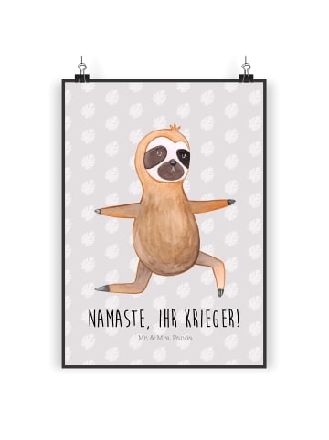 Mr. & Mrs. Panda Poster Faultier Yoga mit Spruch in Grau Pastell