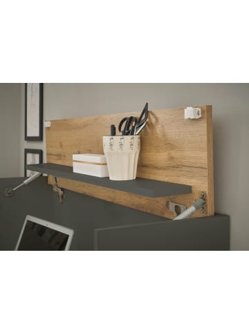 Furn.Design Wohnwand mit Sekretär grau matt, Eiche Wotan 340 cm, Wohnkombination 6-teilig
