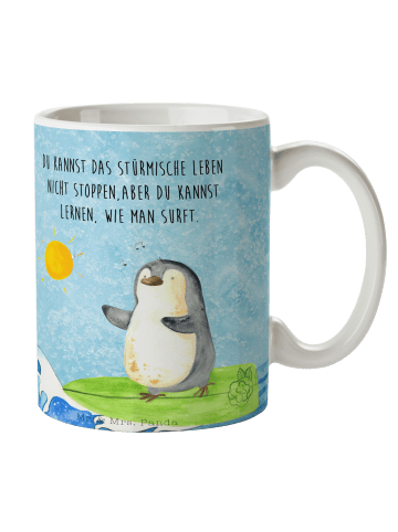 Mr. & Mrs. Panda Kaffeebecher Pinguin Surfer mit Spruch in Eisblau