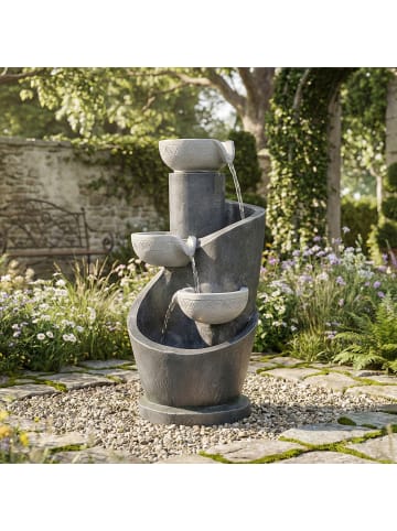 ABRIHOME Gartenbrunnen in Grau mit LED Pumpe Kunststein für Garten Terrasse