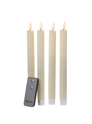 MARELIDA 4er Set LED Kerzen Flamme Echtwachs Stabkerzen mit Fernbedienung in creme