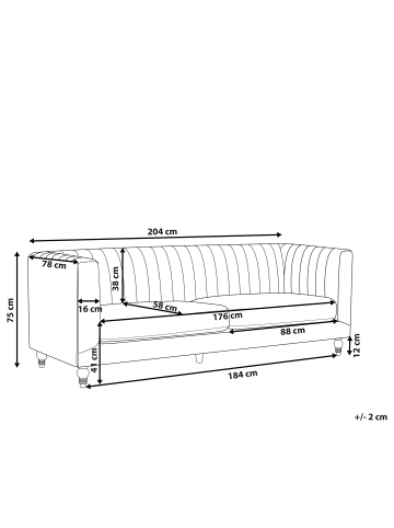 Beliani 3-Sitzer Sofa ARVIKA in Blau/Transparent - (W) 204 x (H) 75 x (L) 78 cm