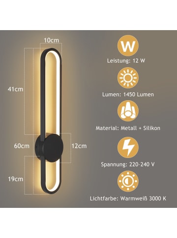 ZMH Wandleuchte LED in schwarz L 60CM Modern Ganglampe 3000K warmweiß 12W