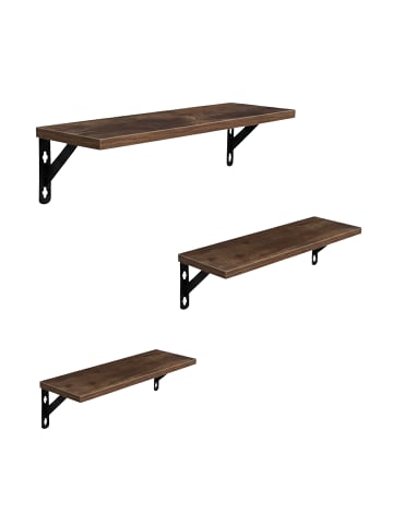 relaxdays 3-tlg. Wandregal-Set in Dunkelbraun/ Schwarz