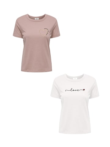 JACQUELINE de YONG T-Shirt 2er Set Kurzarmshirt aus Baumwolle in Weiß-Rot