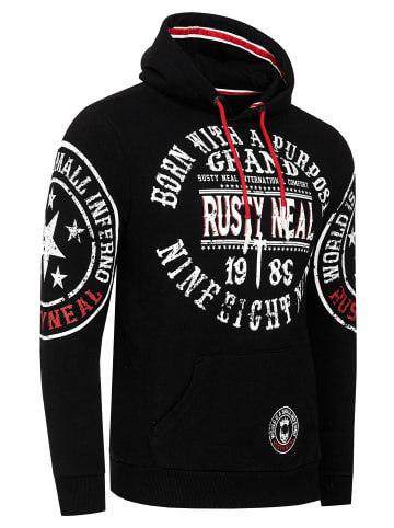 Rusty Neal Streetwear Kapuzen-Pullover mit Prints in Schwarz
