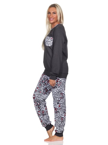 NORMANN Kuschel interlock Schlafanzug langarm Bündchen Animalprint - 81923 in anthrazit