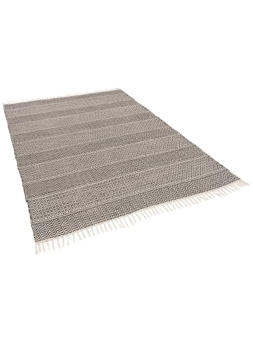 Pergamon Baumwolle Natur Kelim Teppich Sandy Stripes in Antraciet