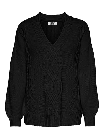 JACQUELINE de YONG Zopfmuster Struktur Strickpullover V-Ausschnitt Sweater JDYJUSTY in Schwarz