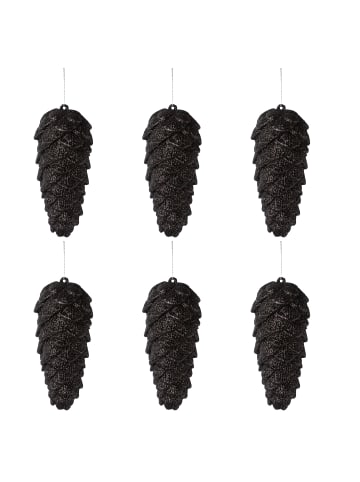 Creativ home 6er Set: Deko-Hänger Zapfen in Schwarz-Glitzer