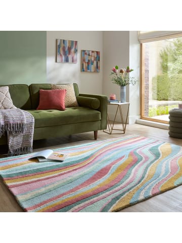 KADIMA DESIGN Wollteppich Wellen Muster, Abstrakt, Wohnzimmer in Multicolor-Grün