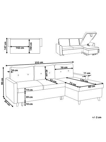 Beliani Ecksofa FLAKK in Grau/Braun - (W) 232 x (H) 90 x (L) 147 cm