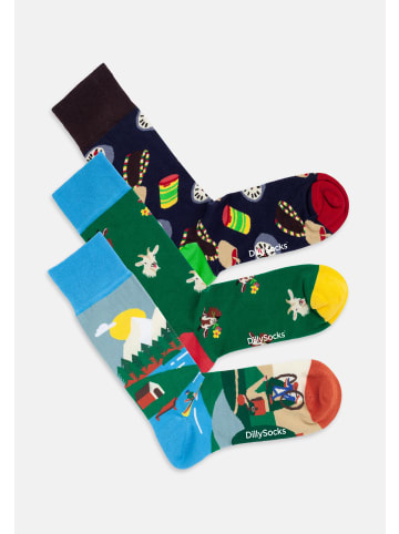 DillySocks Socken Swiss Alps in Blau,Grün,Dunkelblau