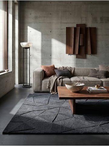 KADIMA DESIGN Teppich Wolle Handgetuftet DEBEN Geometrisch Wohnzimmer Modern in Anthrazit