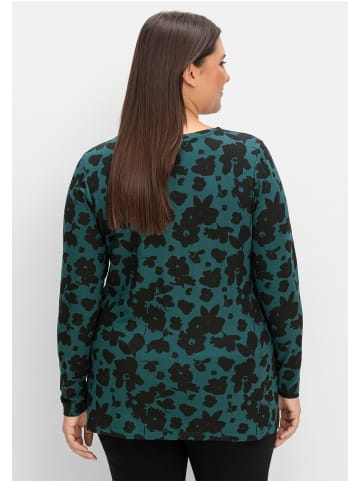 sheego Langarmshirt in tiefgrün gemustert