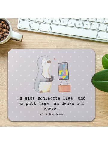 Mr. & Mrs. Panda Mauspad Pinguin Zocken mit Spruch in Grau Pastell