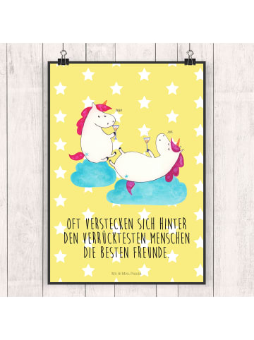 Mr. & Mrs. Panda Bild für Wand Einhorn Sekt mit Spruch in Gelb Pastell