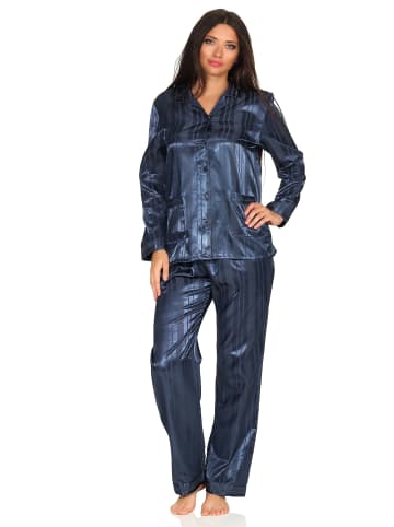 NORMANN Satin Pyjama Streifendress - 10568 in marine