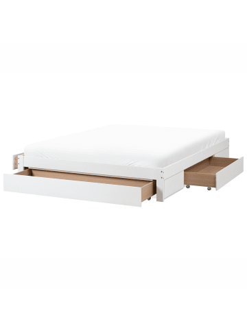 Beliani Doppelbett GIAT in Weiß/Braun - (W) 185 x (H) 36 x (L) 206 cm