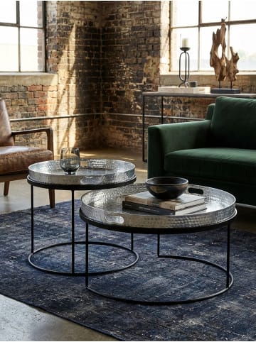 KADIMA DESIGN Couchtisch | 2er Set, Silber/Schwarz, Tablett, Rund in Silber