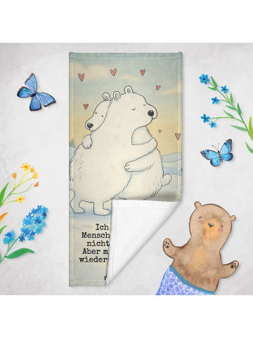 Mr. & Mrs. Panda Strandtuch Eisbär Umarmen Design mit Spruch in Weiß