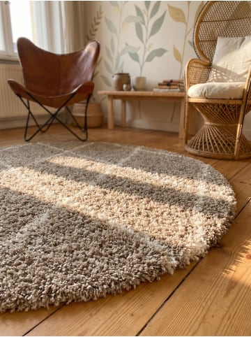 KADIMA DESIGN Teppich Hochflor Shaggy Waschbar Geometrisch DOLOMIT Strapazierfähig in Beige