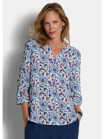 GOLDNER Kurzgröße:  Viskosebluse mit floralem Muster in blau / gemustert