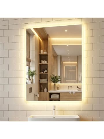 COSTWAY Badspiegel mit Beleuchtung 80x60cm in Silber