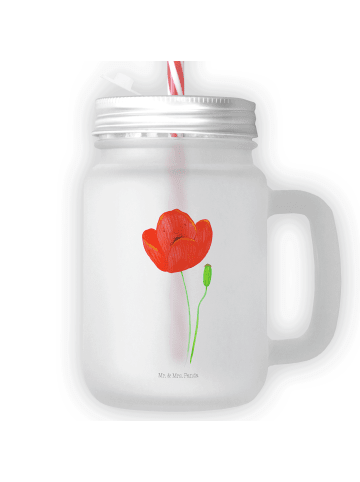 Mr. & Mrs. Panda Trinkglas Mason Jar Blume Mohnblume ohne Spruch in Transparent