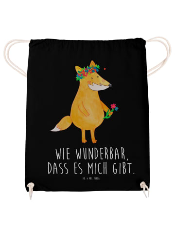 Mr. & Mrs. Panda Jutebeutel Fuchs Blumen mit Spruch in Schwarz