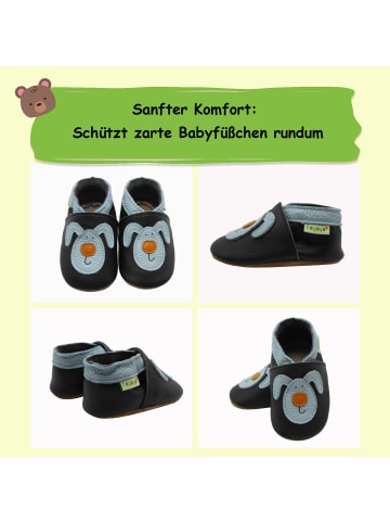 Yalion Leder-Krabbelschuhe "Welpe" in Schwarz