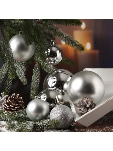 MARELIDA 26er Set Christbaumkugel Weihnachtskugel bruchfest matt glänzend in silber