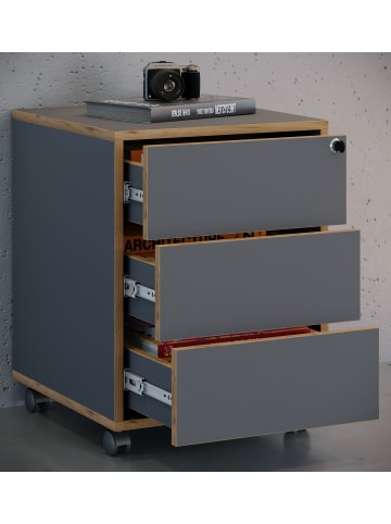 VCM  Holz Rollcontainer Bürocontainer Salia 3 Schublade in Anthrazit