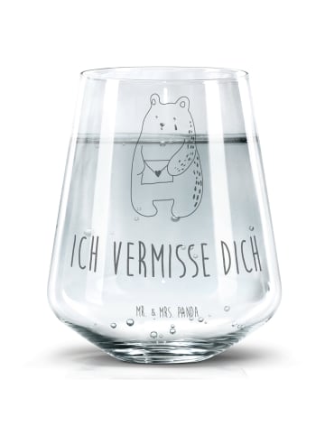 Mr. & Mrs. Panda Trinkglas Bär Vermissen mit Spruch in Transparent