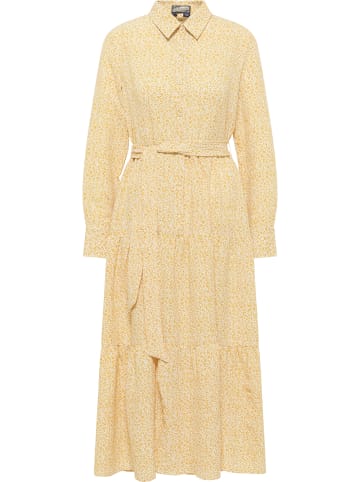 DreiMaster Damen Maxikleid Mit Blumenprint in Senfgelb Wollweiss