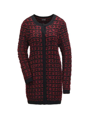 GOLDNER Kurzgröße: Schicker Strickcardigan mit Glanzgarn in schwarz / merlot