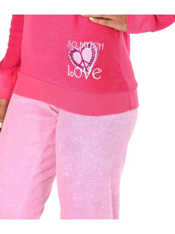 NORMANN Frottee Pyjama langarm Schlafanzug Bündchen und Herz - 50244 in pink