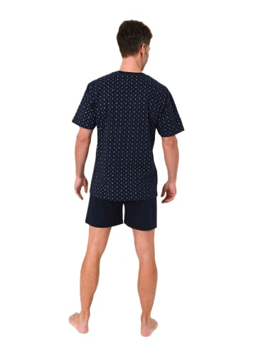 NORMANN Kurzarm Schlafanzug Shorty Pyjama Minimalprint in navy