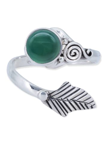 mantraroma 925er Silber - Ringe verstellbar mit grüner Onyx