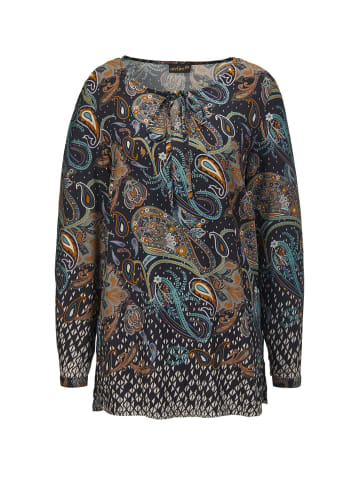 GOLDNER Kurzgröße:  Longbluse in marine / gemustert