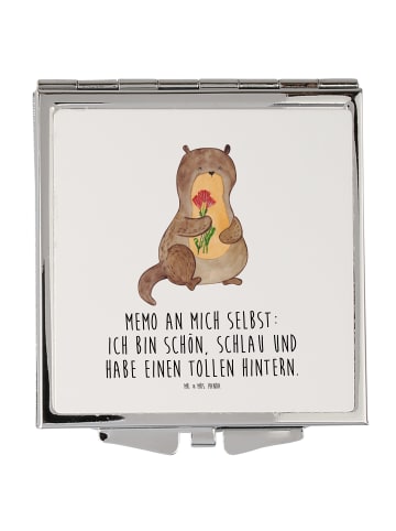 Mr. & Mrs. Panda Schminkspiegel klein Otter Blumenstrauß mit Spruch in Weiß