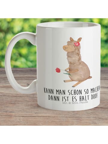 Mr. & Mrs. Panda Tasse Alpaka Blume mit Spruch in Weiß