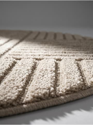 KADIMA DESIGN Hochflorteppich 3D Bögen Boho Waschbar Wohnzimmer in Beige