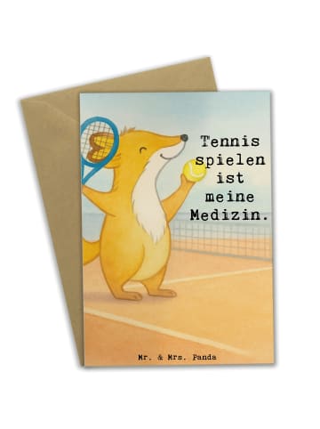 Mr. & Mrs. Panda babykarte Fuchs Tennis spielen Design mit Spruch in Weiß