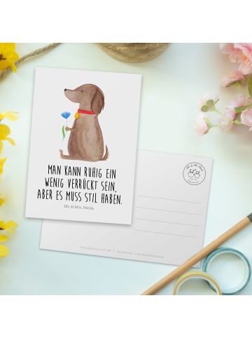 Mr. & Mrs. Panda Postkarte Hund Blume mit Spruch in Weiß